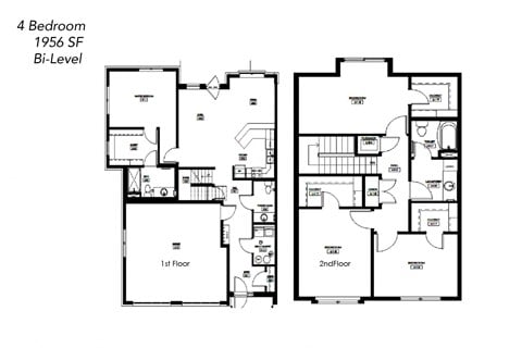 Floor plan for 4 beds, 2 baths, 1956 sqft
